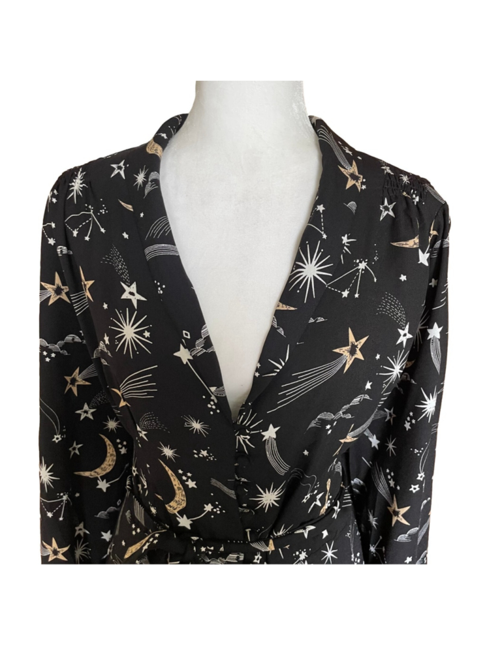 Joanie Babs Black Celestial Moon Star V Neck Midi Dress Size 14 - Picture 7 of 15